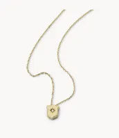 Heritage Essentials Gold-Tone Stainless Steel Shield Pendant Necklace