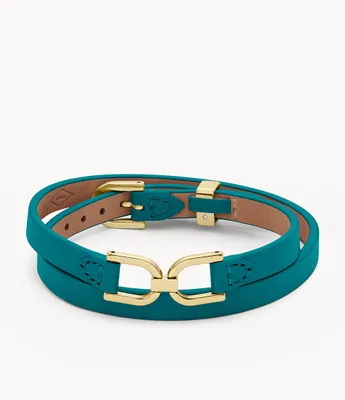 Bracelet maillons en D Heritage en cuir bleu fume