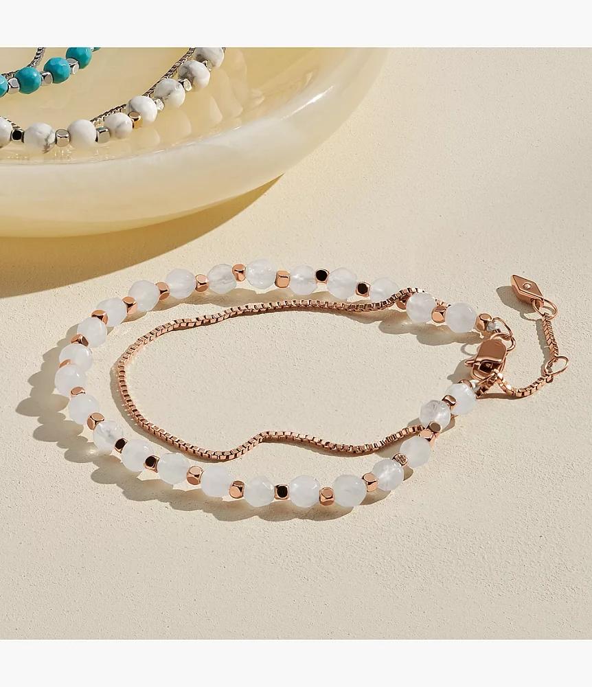 All Stacked Up Rose Quartz Chain Beaded Bracelet