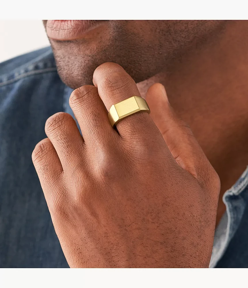 All Stacked Up Gold-Tone Stainless Steel Signet Ring