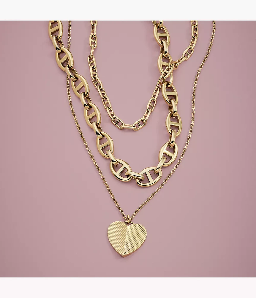 Harlow Linear Texture Heart Gold-Tone Stainless Steel Pendant Necklace