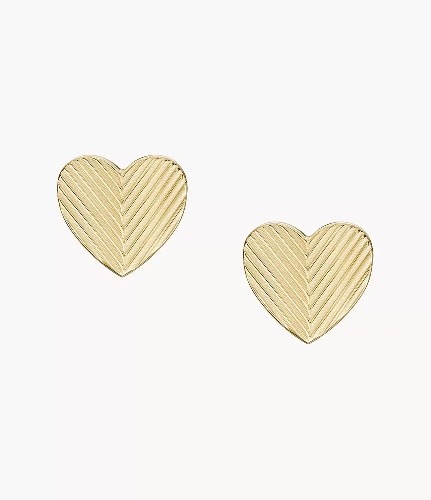 Harlow Linear Texture Heart Gold-Tone Stainless Steel Stud Earrings