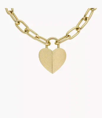 Harlow Linear Texture Heart Gold-Tone Stainless Steel Pendant Necklace