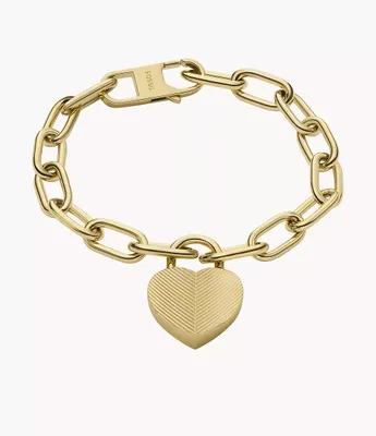 Harlow Linear Texture Heart Gold-Tone Stainless Steel Station Bracelet