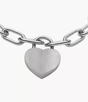 Harlow Linear Texture Heart Stainless Steel Station Bracelet