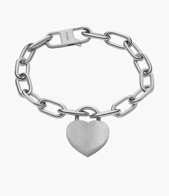 Harlow Linear Texture Heart Stainless Steel Station Bracelet