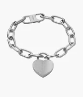 Harlow Linear Texture Heart Stainless Steel Station Bracelet