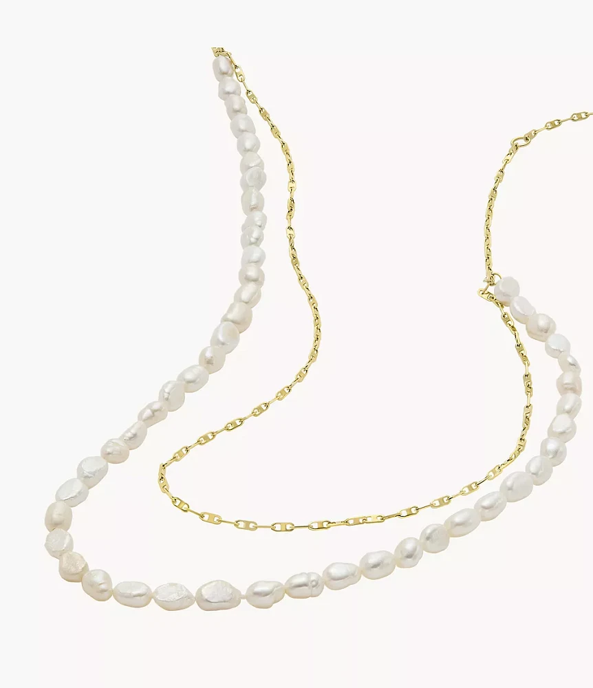 Heritage Pearl D-Link White Freshwater Pearl Faux Double Necklace