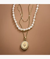Heritage Pearl D-Link White Freshwater Pearl Faux Double Necklace