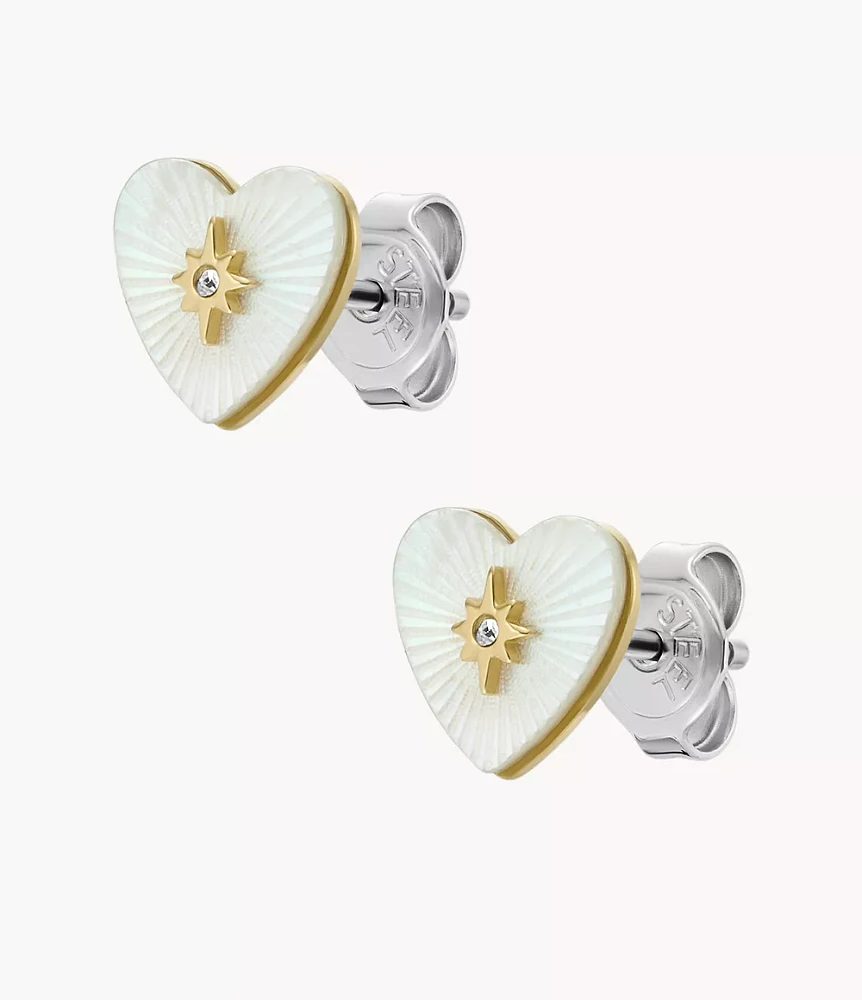 Sutton Radiant Love Gold-Tone Mother-of-Pearl Stainless Steel Heart Stud Earrings