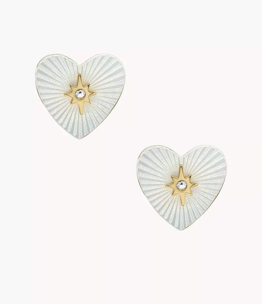 Sutton Radiant Love Gold-Tone Mother-of-Pearl Stainless Steel Heart Stud Earrings