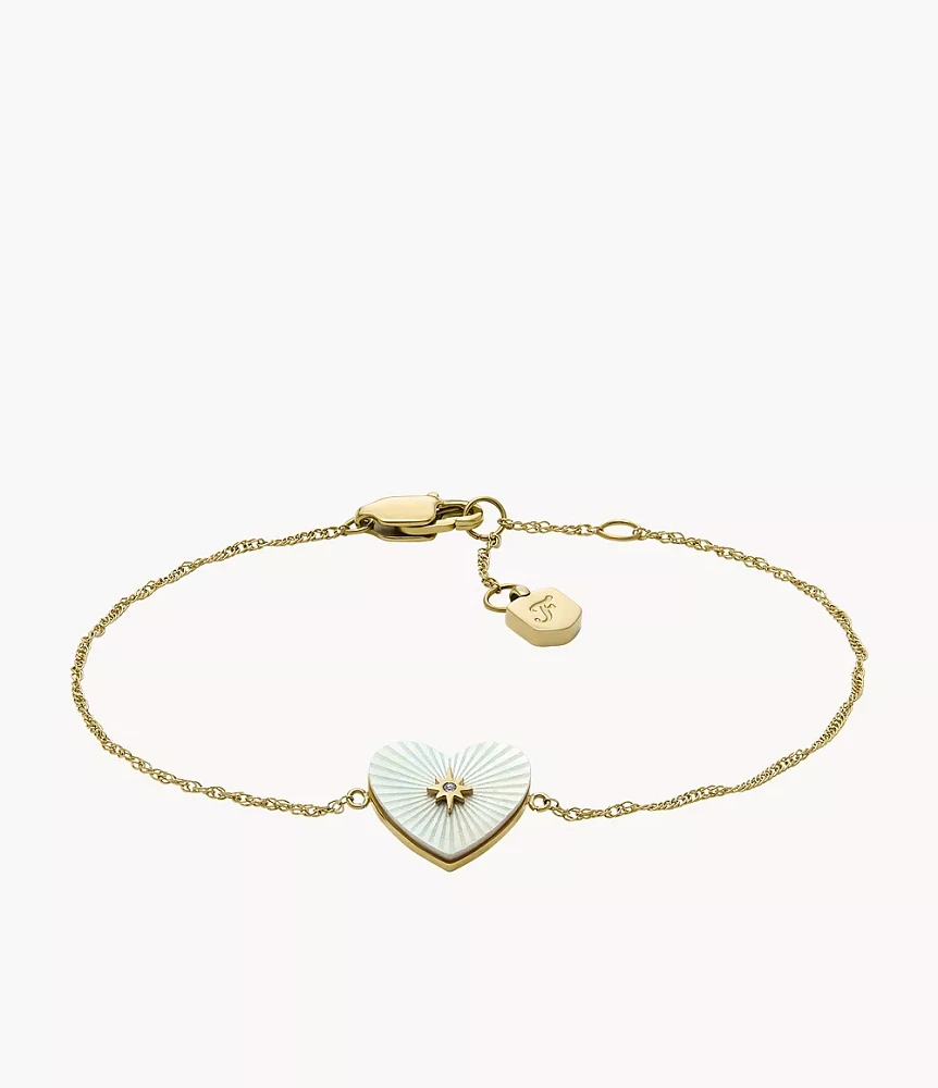 Sutton Radiant Love Gold-Tone Mother-of-Pearl Stainless Steel Heart Station Bracelet