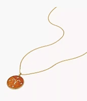 Aries Written the Stars Gold-Tone Stainless Steel Red Carnelian Pendant Necklace