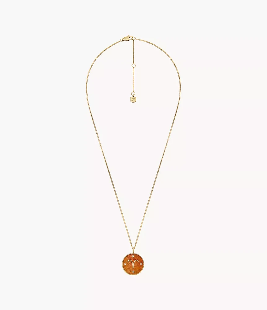 Aries Written the Stars Gold-Tone Stainless Steel Red Carnelian Pendant Necklace