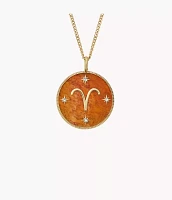 Aries Written the Stars Gold-Tone Stainless Steel Red Carnelian Pendant Necklace