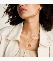 Aries Written the Stars Gold-Tone Stainless Steel Red Carnelian Pendant Necklace