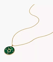 Taurus Written the Stars Gold-Tone Stainless Steel Green Malachite Pendant Necklace