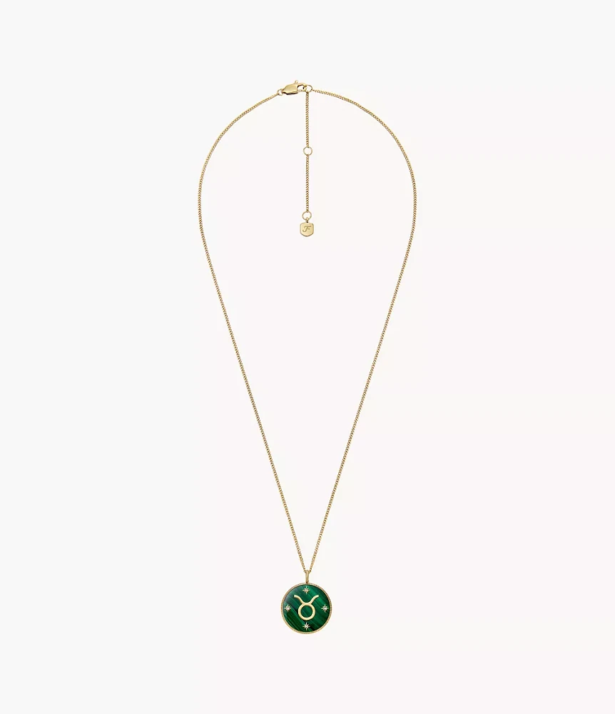 Taurus Written the Stars Gold-Tone Stainless Steel Green Malachite Pendant Necklace