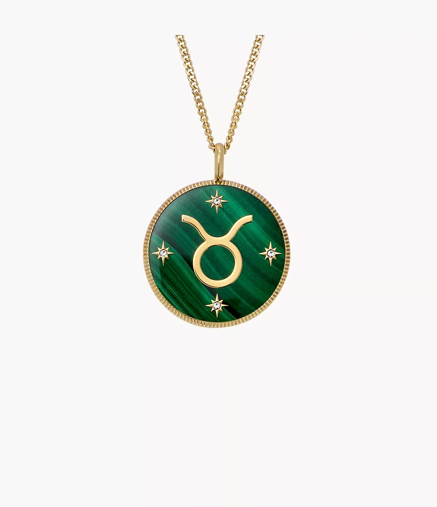 Taurus Written the Stars Gold-Tone Stainless Steel Green Malachite Pendant Necklace