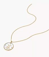 Gemini Written the Stars Gold-Tone Stainless Steel White Mother-of-Pearl Pendant Necklace