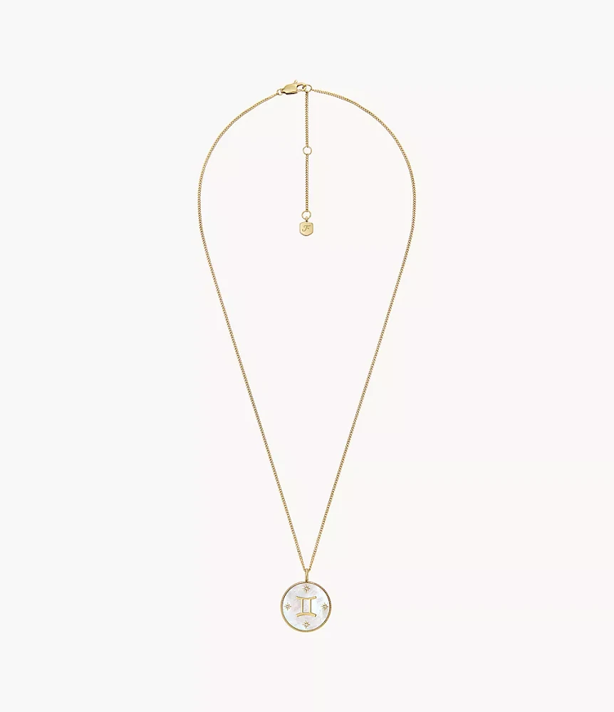 Gemini Written the Stars Gold-Tone Stainless Steel White Mother-of-Pearl Pendant Necklace