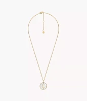 Gemini Written the Stars Gold-Tone Stainless Steel White Mother-of-Pearl Pendant Necklace