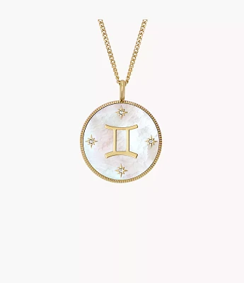 Gemini Written the Stars Gold-Tone Stainless Steel White Mother-of-Pearl Pendant Necklace