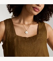 Gemini Written the Stars Gold-Tone Stainless Steel White Mother-of-Pearl Pendant Necklace