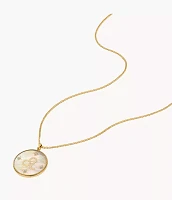 Leo Written the Stars Gold-Tone Stainless Steel Gold Mother-of-Pearl Pendant Necklace