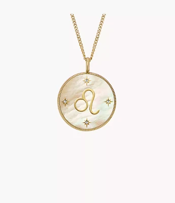 Leo Written the Stars Gold-Tone Stainless Steel Gold Mother-of-Pearl Pendant Necklace