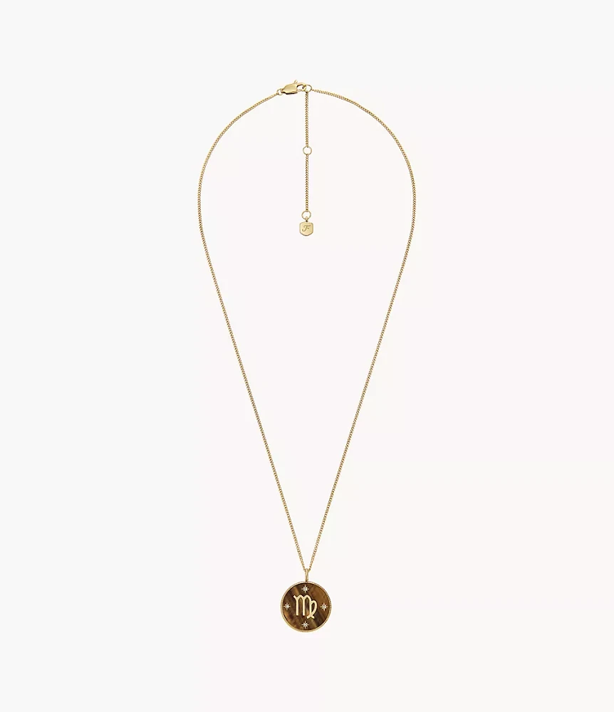 Virgo Written the Stars Gold-Tone Stainless Steel Tiger's Eye Pendant Necklace