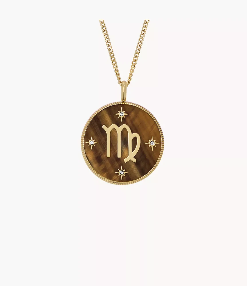 Virgo Written the Stars Gold-Tone Stainless Steel Tiger's Eye Pendant Necklace