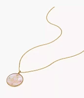 Libra Written the Stars Gold-Tone Stainless Steel Pink Mother-of-Pearl Pendant Necklace