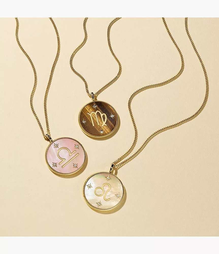 Libra Written the Stars Gold-Tone Stainless Steel Pink Mother-of-Pearl Pendant Necklace