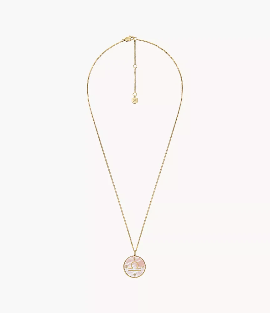 Libra Written the Stars Gold-Tone Stainless Steel Pink Mother-of-Pearl Pendant Necklace