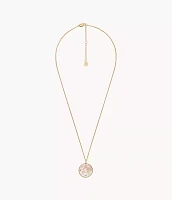 Libra Written the Stars Gold-Tone Stainless Steel Pink Mother-of-Pearl Pendant Necklace