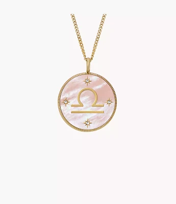 Libra Written the Stars Gold-Tone Stainless Steel Pink Mother-of-Pearl Pendant Necklace