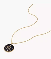 Scorpio Written the Stars Gold-Tone Stainless Steel Black Sandstone Pendant Necklace