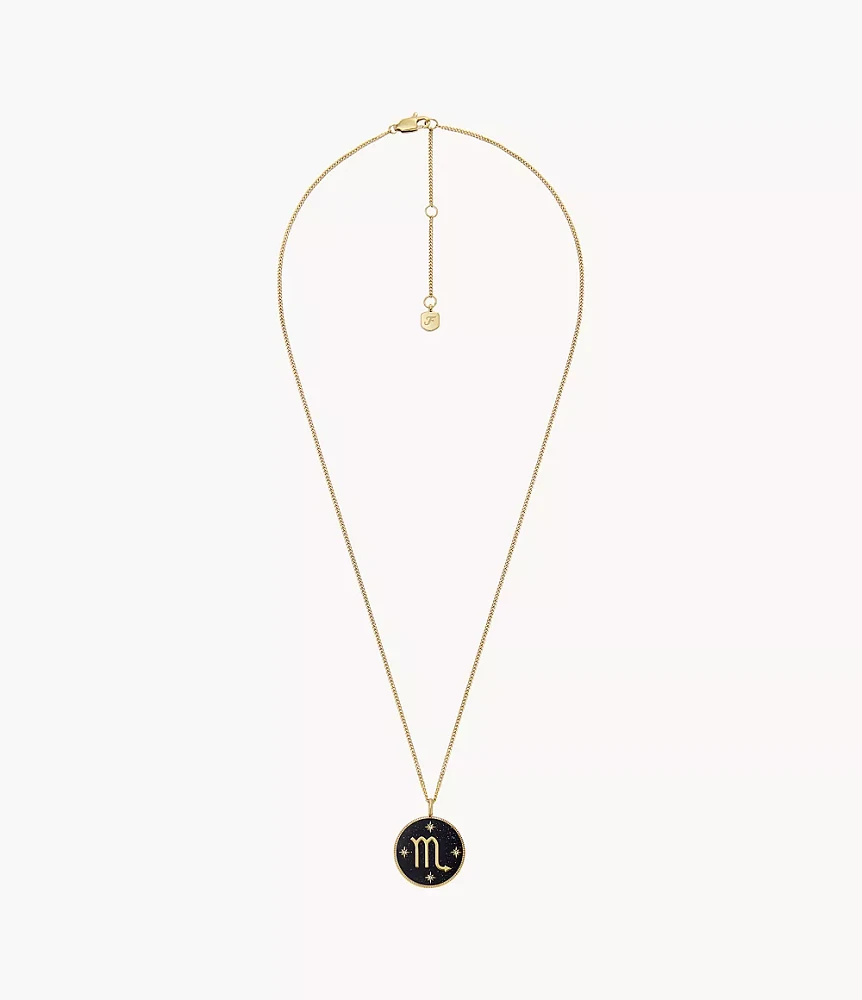 Scorpio Written the Stars Gold-Tone Stainless Steel Black Sandstone Pendant Necklace