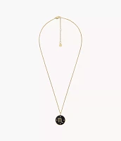 Scorpio Written the Stars Gold-Tone Stainless Steel Black Sandstone Pendant Necklace