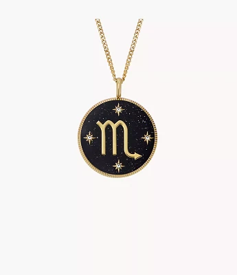 Scorpio Written the Stars Gold-Tone Stainless Steel Black Sandstone Pendant Necklace