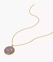 Sagittarius Written the Stars Gold-Tone Stainless Steel Purple Amethyst Pendant Necklace