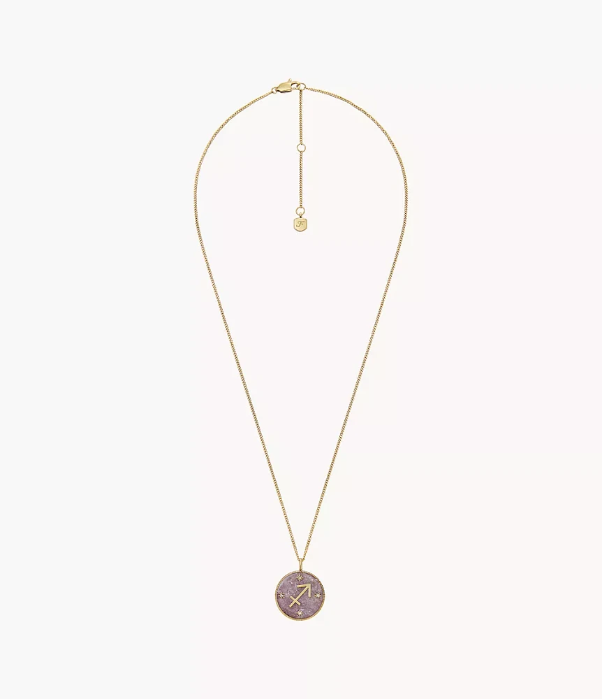 Sagittarius Written the Stars Gold-Tone Stainless Steel Purple Amethyst Pendant Necklace