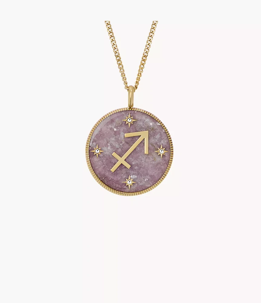 Sagittarius Written the Stars Gold-Tone Stainless Steel Purple Amethyst Pendant Necklace