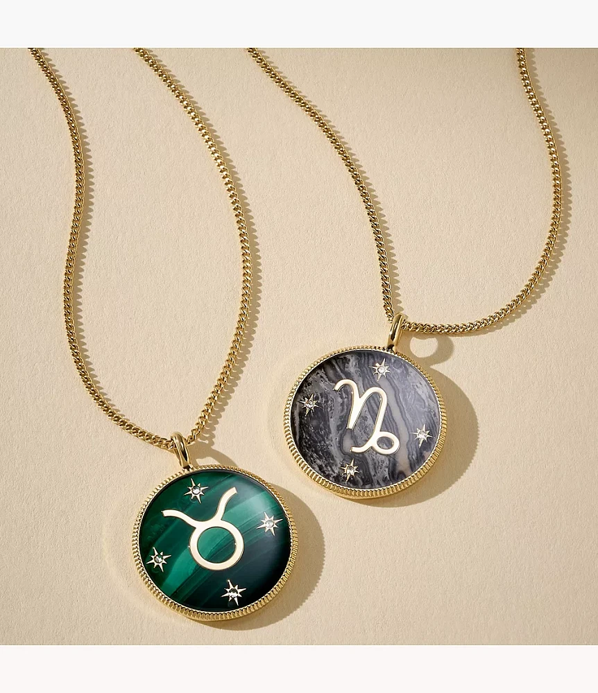 Capricorn Written the Stars Gold-Tone Stainless Steel Grey Hematite Pendant Necklace