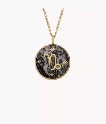 Capricorn Written the Stars Gold-Tone Stainless Steel Gray Hematite Pendant Necklace