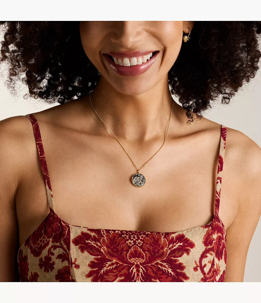 Capricorn Written the Stars Gold-Tone Stainless Steel Grey Hematite Pendant Necklace
