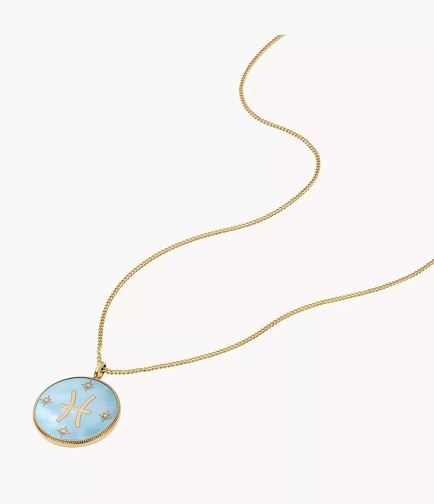 Pisces Written the Stars Gold-Tone Stainless Steel Green Mother-of-Pearl Pendant Necklace
