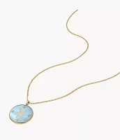Pisces Written the Stars Gold-Tone Stainless Steel Green Mother-of-Pearl Pendant Necklace
