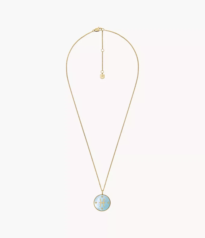 Pisces Written the Stars Gold-Tone Stainless Steel Green Mother-of-Pearl Pendant Necklace